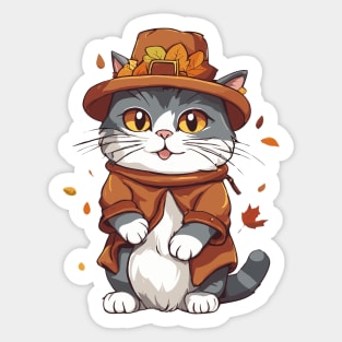 Thanksgiving Cat Pilgrim Sticker